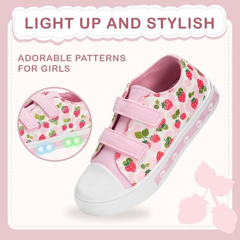 EUXTERPA Toddler Sneakers Kids Light Up Canvas Shoes Girls Boys Outdoor Casual Adjustable Strap Sneaker with Patterns in Saudi Arabia