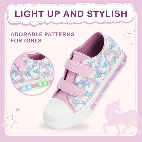 EUXTERPA Toddler Sneakers Kids Light Up Canvas Shoes Girls Boys Outdoor Casual Adjustable Strap Sneaker with Patterns in Saudi Arabia