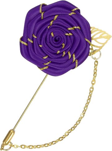 Rose Brooch Pin Cloth Rose Flower with Gold Leaf Brooch, Rose Flower Lapel Pin for Men Wedding Accessories/Suit Tuxedo Corsage Wedding Party Brooch in Saudi Arabia