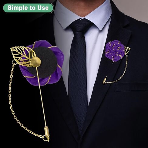 Rose Brooch Pin Cloth Rose Flower with Gold Leaf Brooch, Rose Flower Lapel Pin for Men Wedding Accessories/Suit Tuxedo Corsage Wedding Party Brooch in Saudi Arabia