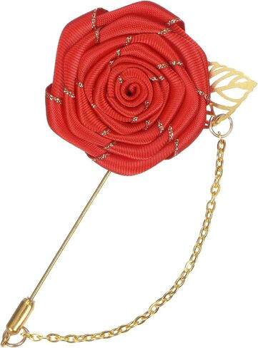 Rose Brooch Pin Cloth Rose Flower with Gold Leaf Brooch, Rose Flower Lapel Pin for Men Wedding Accessories/Suit Tuxedo Corsage Wedding Party Brooch in Saudi Arabia