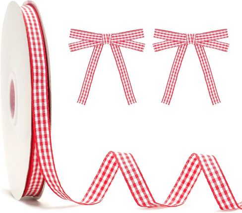 KINGLAKE Pink and White Gingham Ribbon 5/8" x 50Yd Pink Plaid Buffalo Checkered Gifts Ribbon for Valentine's Day, Mother's Day, Baby Shower, Crafts, Picnic, Gift Wrapping in Saudi Arabia