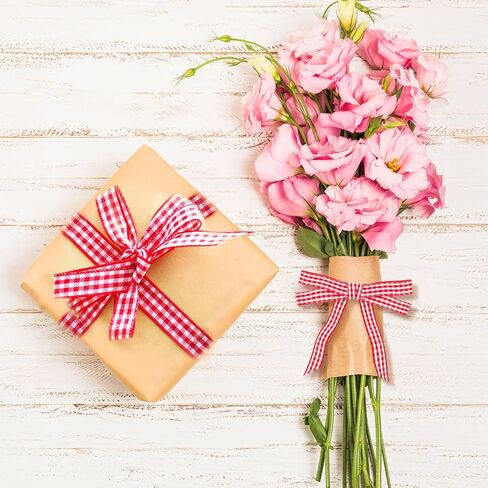 KINGLAKE Pink and White Gingham Ribbon 5/8" x 50Yd Pink Plaid Buffalo Checkered Gifts Ribbon for Valentine's Day, Mother's Day, Baby Shower, Crafts, Picnic, Gift Wrapping in Saudi Arabia