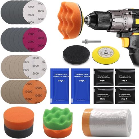 VIBRATITE Car Headlight Restoration Kit, Headlight Lens Cleaner and Restorer Kit, 3 Inch Car Polishing Sanding Kit with 1/4 Inch Shank Backing Pad, Drill Buffing Sponge Pads, Soft Interface Pad, 37PCS in Saudi Arabia