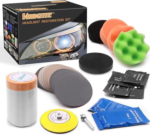 VIBRATITE Car Headlight Restoration Kit, Headlight Lens Cleaner and Restorer Kit, 3 Inch Car Polishing Sanding Kit with 1/4 Inch Shank Backing Pad, Drill Buffing Sponge Pads, Soft Interface Pad, 37PCS in Saudi Arabia