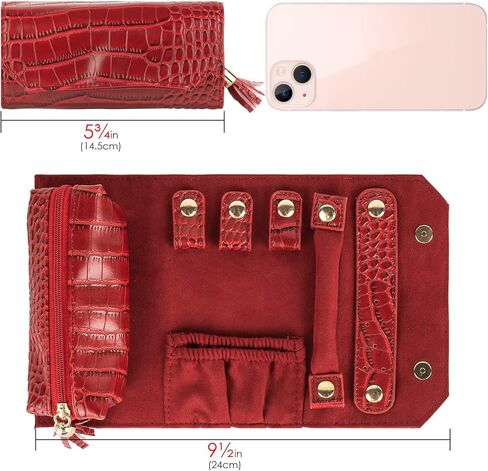 صندوق مجوهرات السفر، منظم حقيبة المجوهرات من الجلد الصناعي، حقيبة تخزين مجوهرات للسفر للخواتم والأقراط والقلائد هدية للفتيات والنساء هدية عيد الحب (أحمر) in Kuwait