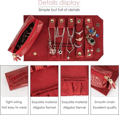 صندوق مجوهرات السفر، منظم حقيبة المجوهرات من الجلد الصناعي، حقيبة تخزين مجوهرات للسفر للخواتم والأقراط والقلائد هدية للفتيات والنساء هدية عيد الحب (أحمر) in Kuwait