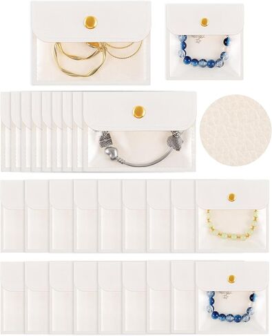 كينينج 24 قطعة من حقيبة المجوهرات الجلدية الليتشي بمقاسين واضحين للسفر وحقائب المجوهرات المحمولة حقيبة هدايا مجوهرات شفافة صغيرة منظم تخزين المجوهرات لسوار وقلادة وحلقة وتغليف القرط in Kuwait