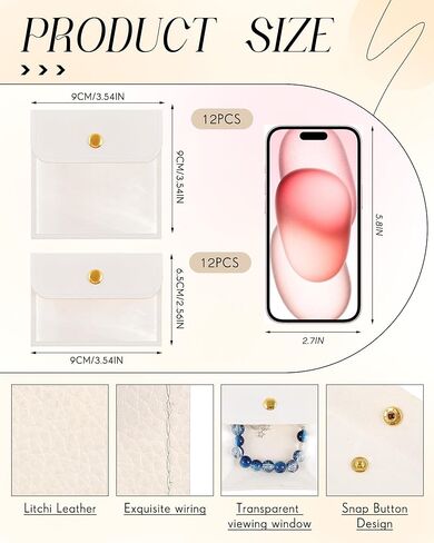 كينينج 24 قطعة من حقيبة المجوهرات الجلدية الليتشي بمقاسين واضحين للسفر وحقائب المجوهرات المحمولة حقيبة هدايا مجوهرات شفافة صغيرة منظم تخزين المجوهرات لسوار وقلادة وحلقة وتغليف القرط in Kuwait