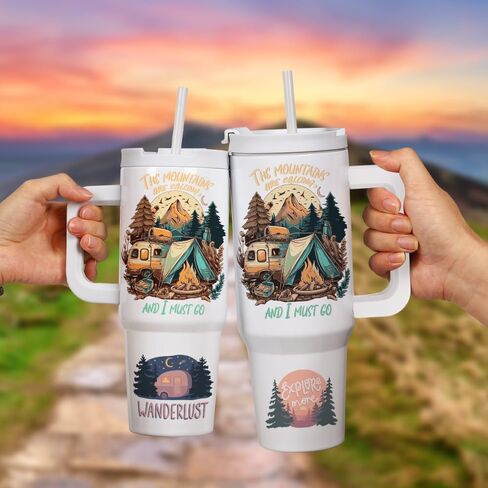 PYD Life 8 عبوات من أكواب التسامي سعة 40 أونصة مع فراغات بمقبض وأكواب سفر للقهوة البيضاء السائبة مع غطاء وقش مقاوم للصدأ لطباعة فرن التسامي بالضغط الحراري على الأكواب in Kuwait