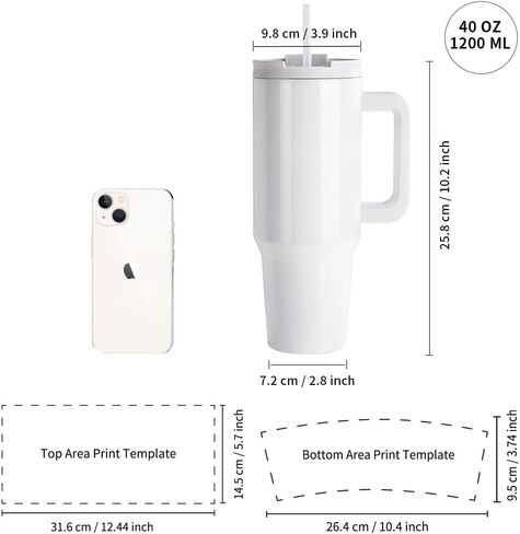 PYD Life 8 عبوات من أكواب التسامي سعة 40 أونصة مع فراغات بمقبض وأكواب سفر للقهوة البيضاء السائبة مع غطاء وقش مقاوم للصدأ لطباعة فرن التسامي بالضغط الحراري على الأكواب in Kuwait