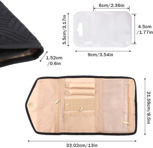 بكرة تنظيم المجوهرات للسفر مع مقصورات وجيوب متعددة، بكرة تخزين مجوهرات قابلة للطي للأقراط والقلائد والخواتم والأساور ودبابيس الزينة in Kuwait