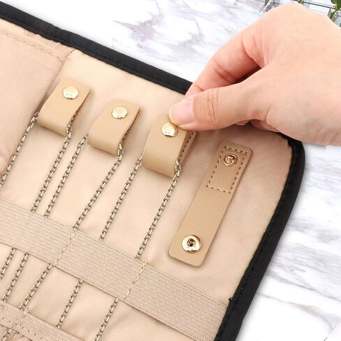 بكرة تنظيم المجوهرات للسفر مع مقصورات وجيوب متعددة، بكرة تخزين مجوهرات قابلة للطي للأقراط والقلائد والخواتم والأساور ودبابيس الزينة in Kuwait