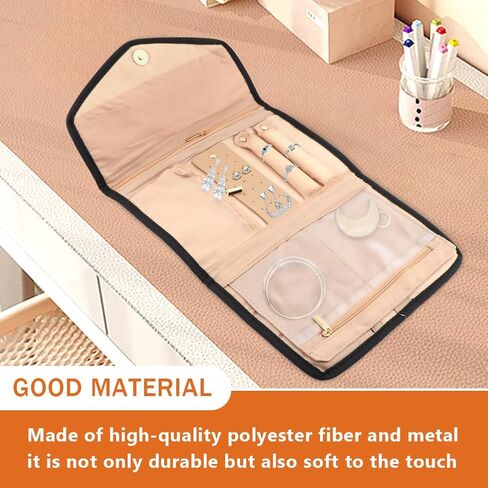 بكرة تنظيم المجوهرات للسفر مع مقصورات وجيوب متعددة، بكرة تخزين مجوهرات قابلة للطي للأقراط والقلائد والخواتم والأساور ودبابيس الزينة in Kuwait