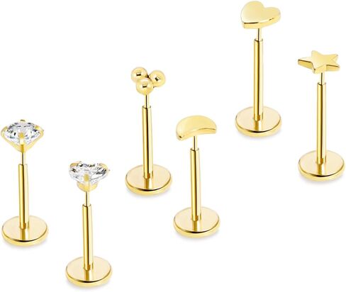 Gold Nose Stud for Women,Hypoallergenic Surgical Steel Tragus Helix Cartilage Conch Earrings for Multiple Piercing,20G Flat Back Threadless Nose Stud Rings, Titanium Ball CZ Lip Labret Nose Stud in Saudi Arabia