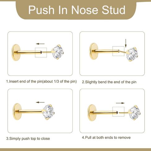 Gold Nose Stud for Women,Hypoallergenic Surgical Steel Tragus Helix Cartilage Conch Earrings for Multiple Piercing,20G Flat Back Threadless Nose Stud Rings, Titanium Ball CZ Lip Labret Nose Stud in Saudi Arabia