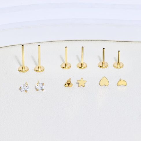 Gold Nose Stud for Women,Hypoallergenic Surgical Steel Tragus Helix Cartilage Conch Earrings for Multiple Piercing,20G Flat Back Threadless Nose Stud Rings, Titanium Ball CZ Lip Labret Nose Stud in Saudi Arabia