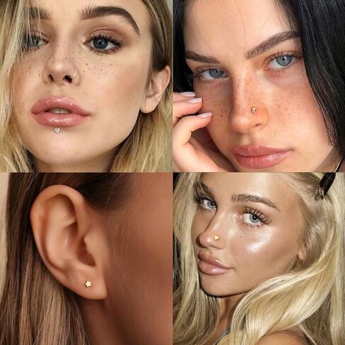 Gold Nose Stud for Women,Hypoallergenic Surgical Steel Tragus Helix Cartilage Conch Earrings for Multiple Piercing,20G Flat Back Threadless Nose Stud Rings, Titanium Ball CZ Lip Labret Nose Stud in Saudi Arabia