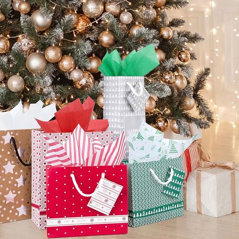 120 ورقة مناديل عيد الميلاد لحقائب الهدايا، مناديل ورقية باللونين الأحمر والأخضر والأبيض، مجموعة متنوعة من ورق تغليف الهدايا، ورق مناديل عيد الميلاد للحرف اليدوية وديكور العطلات in Kuwait