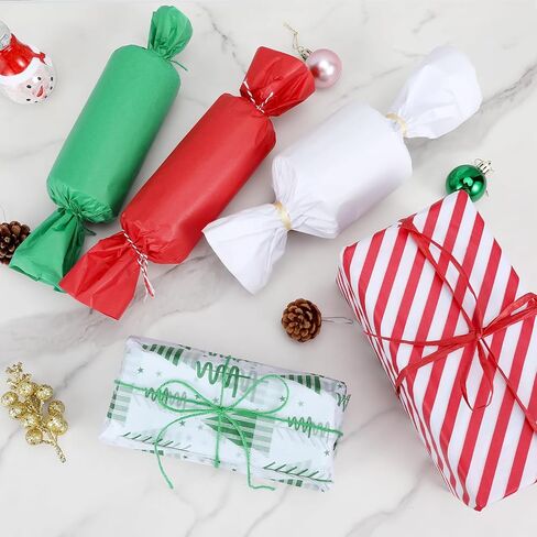 120 ورقة مناديل عيد الميلاد لحقائب الهدايا، مناديل ورقية باللونين الأحمر والأخضر والأبيض، مجموعة متنوعة من ورق تغليف الهدايا، ورق مناديل عيد الميلاد للحرف اليدوية وديكور العطلات in Kuwait