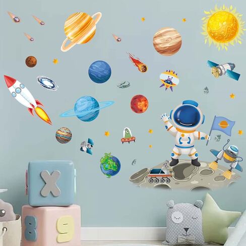 Outer Space Planets Wall Decals - Astronaut Rocket Boys Wall Stickers - Baby Nursery Kids Room Daycare Playroom Wall Decor in Saudi Arabia