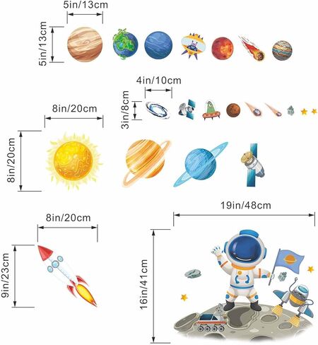 Outer Space Planets Wall Decals - Astronaut Rocket Boys Wall Stickers - Baby Nursery Kids Room Daycare Playroom Wall Decor in Saudi Arabia