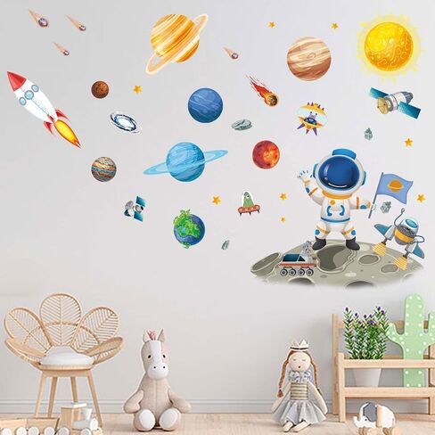 Outer Space Planets Wall Decals - Astronaut Rocket Boys Wall Stickers - Baby Nursery Kids Room Daycare Playroom Wall Decor in Saudi Arabia