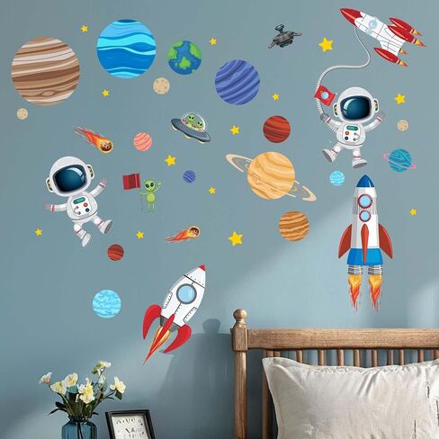 Outer Space Planets Wall Decals - Astronaut Rocket Boys Wall Stickers - Baby Nursery Kids Room Daycare Playroom Wall Decor in Saudi Arabia