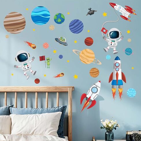 Outer Space Planets Wall Decals - Astronaut Rocket Boys Wall Stickers - Baby Nursery Kids Room Daycare Playroom Wall Decor in Saudi Arabia
