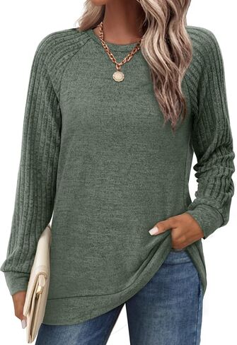 Saloogoe Tunic Sweatshirts for Women Crewneck Lightweight Sweaters Raglan Long Sleeve Shirts Fall Fashion Tops 2024 in Saudi Arabia