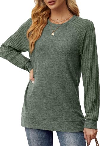 Saloogoe Tunic Sweatshirts for Women Crewneck Lightweight Sweaters Raglan Long Sleeve Shirts Fall Fashion Tops 2024 in Saudi Arabia