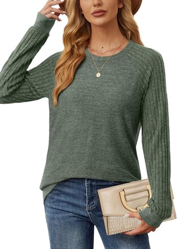 Saloogoe Tunic Sweatshirts for Women Crewneck Lightweight Sweaters Raglan Long Sleeve Shirts Fall Fashion Tops 2024 in Saudi Arabia