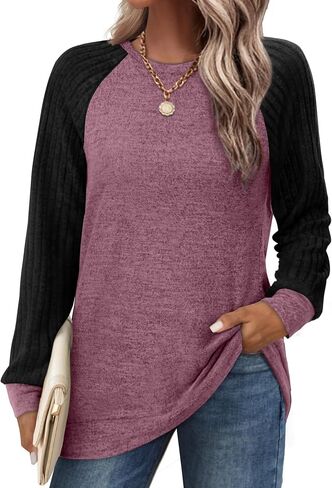 Saloogoe Tunic Sweatshirts for Women Crewneck Lightweight Sweaters Raglan Long Sleeve Shirts Fall Fashion Tops 2024 in Saudi Arabia