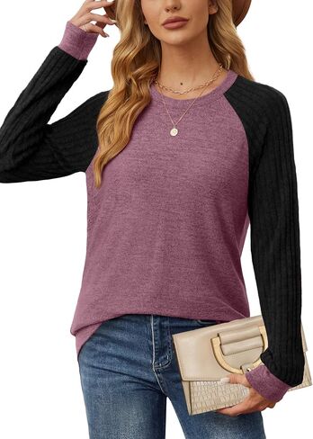 Saloogoe Tunic Sweatshirts for Women Crewneck Lightweight Sweaters Raglan Long Sleeve Shirts Fall Fashion Tops 2024 in Saudi Arabia