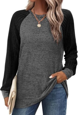 Saloogoe Tunic Sweatshirts for Women Crewneck Lightweight Sweaters Raglan Long Sleeve Shirts Fall Fashion Tops 2024 in Saudi Arabia