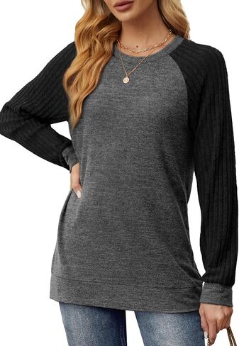 Saloogoe Tunic Sweatshirts for Women Crewneck Lightweight Sweaters Raglan Long Sleeve Shirts Fall Fashion Tops 2024 in Saudi Arabia