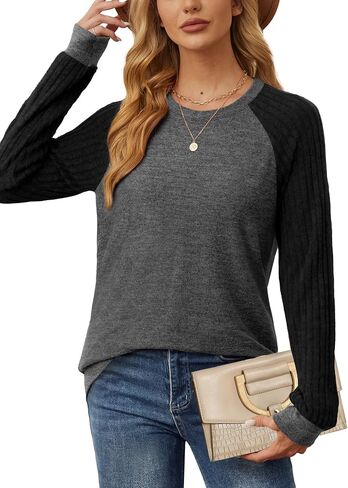 Saloogoe Tunic Sweatshirts for Women Crewneck Lightweight Sweaters Raglan Long Sleeve Shirts Fall Fashion Tops 2024 in Saudi Arabia