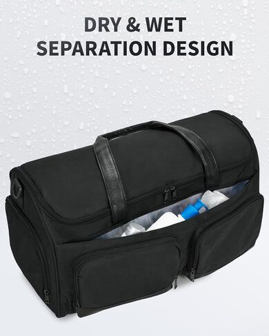 WANDF Convertible Garment Bag for Travel, Carry On Garment Duffle Bag with Wet Pocket & Toiletry Bag, 2 in 1 Hanging Suitcase, Suit Travel Bag, Weekender Bag for Men Women(Pure Black) in Saudi Arabia
