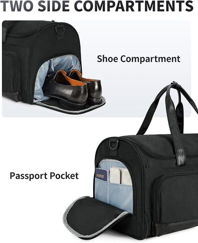 WANDF Convertible Garment Bag for Travel, Carry On Garment Duffle Bag with Wet Pocket & Toiletry Bag, 2 in 1 Hanging Suitcase, Suit Travel Bag, Weekender Bag for Men Women(Pure Black) in Saudi Arabia