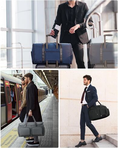 WANDF Convertible Garment Bag for Travel, Carry On Garment Duffle Bag with Wet Pocket & Toiletry Bag, 2 in 1 Hanging Suitcase, Suit Travel Bag, Weekender Bag for Men Women(Pure Black) in Saudi Arabia