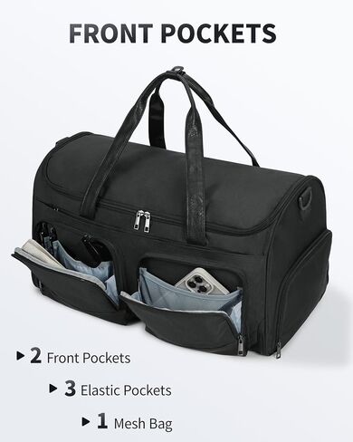 WANDF Convertible Garment Bag for Travel, Carry On Garment Duffle Bag with Wet Pocket & Toiletry Bag, 2 in 1 Hanging Suitcase, Suit Travel Bag, Weekender Bag for Men Women(Pure Black) in Saudi Arabia