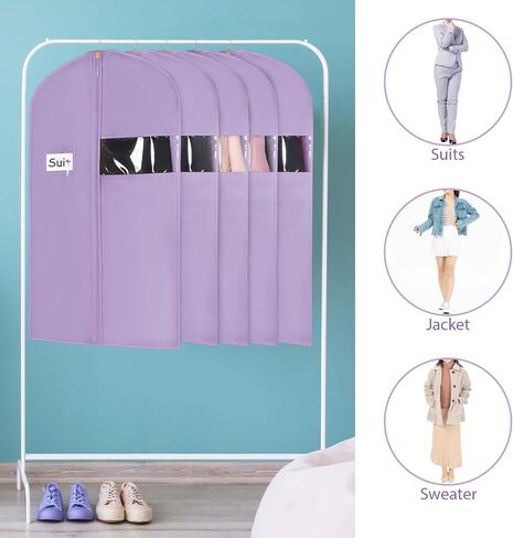 Syeeiex 40" Suit Bag, Set of 8 Garment Bags for Hanging Clothes, Suit Bags for Closet Storage, Suit Cover Bags, Garment Bags for Suits, T-shirts, Jackets, Coats, Business Wear (Black) in Saudi Arabia