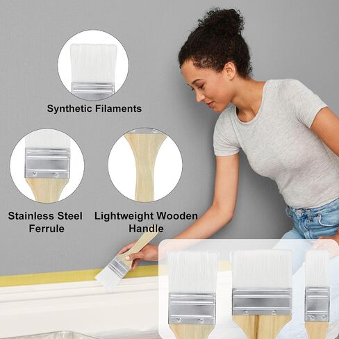 3 Pack of Variety Size Synthetic Bristle Paint, Chip and Utility Paint Brushes for Paint, Stains, Varnishes, Glues, and Gesso in Saudi Arabia