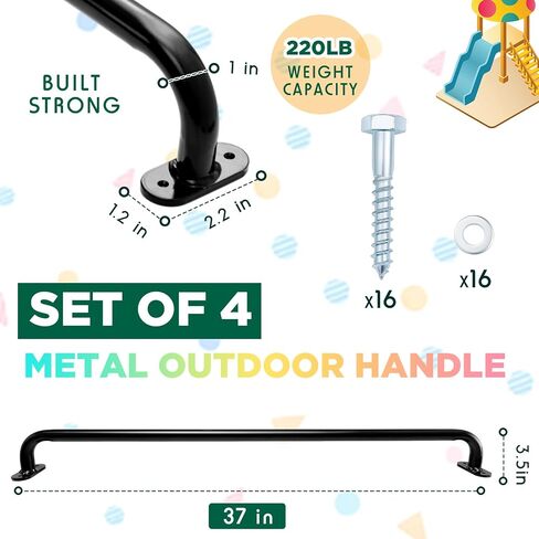 Lounsweer 4 Pack 37 Inch Playhouse Ladder Handle Black Monkey Bars Metal Safety Handles Grab Handle Bars for Kids Playground Accessories for Outdoor Games Backyard Ladder House Tree House in Saudi Arabia