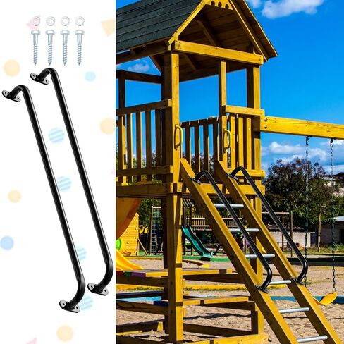 Lounsweer 4 Pack 37 Inch Playhouse Ladder Handle Black Monkey Bars Metal Safety Handles Grab Handle Bars for Kids Playground Accessories for Outdoor Games Backyard Ladder House Tree House in Saudi Arabia
