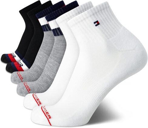 Tommy Hilfiger Mens Athletic Socks Cushion Quarter Cut Ankle Socks (6 Pack), Size 7-12, White Assorted in Saudi Arabia