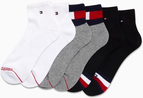 Tommy Hilfiger Mens Athletic Socks Cushion Quarter Cut Ankle Socks (6 Pack), Size 7-12, White Assorted in Saudi Arabia