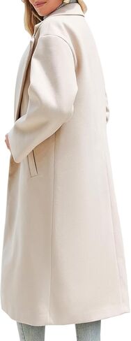 Women's Winter Pea Coat Notch Lapel Single Breasted Oversized Long Casual Wool Blend Overcoat in Kuwait