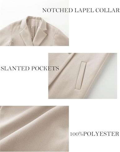 Women's Winter Pea Coat Notch Lapel Single Breasted Oversized Long Casual Wool Blend Overcoat in Kuwait