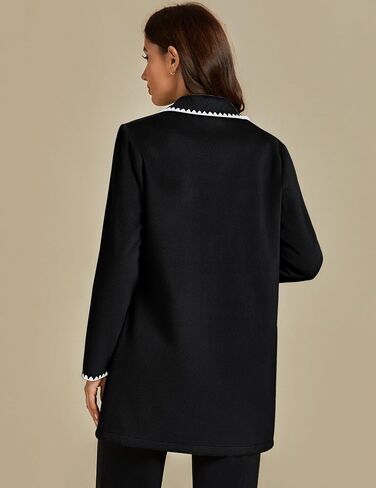 luvamia Pea Coats for Women Trendy Embroidered Contrast Trim Long Peacoat Jackets Lapel Button Winter Coat with Pockets in Kuwait